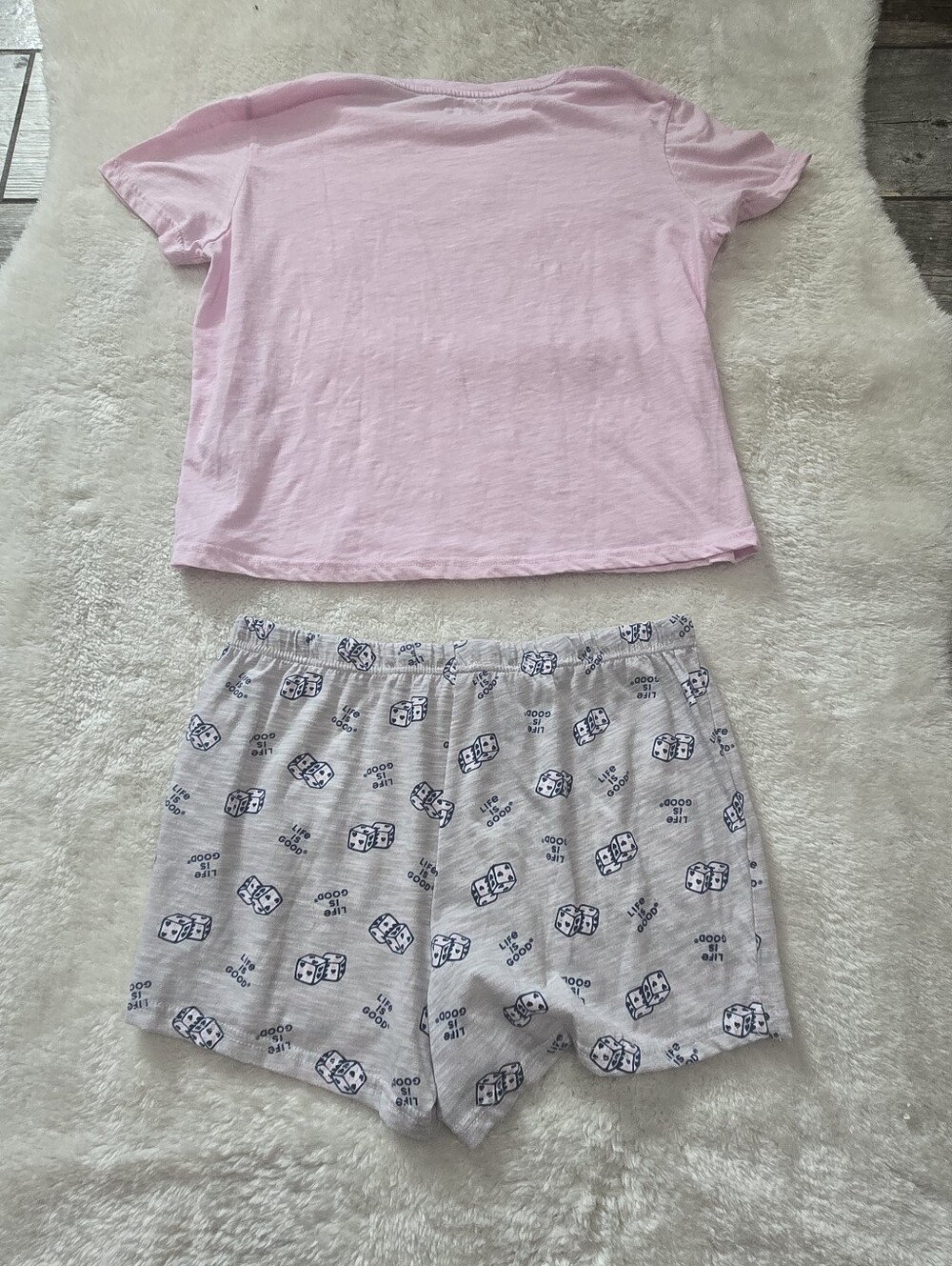 Life is Good Pink and Gray Dice and Hearts Loungewear Pajamas Set, Size M - Picture 7 of 7